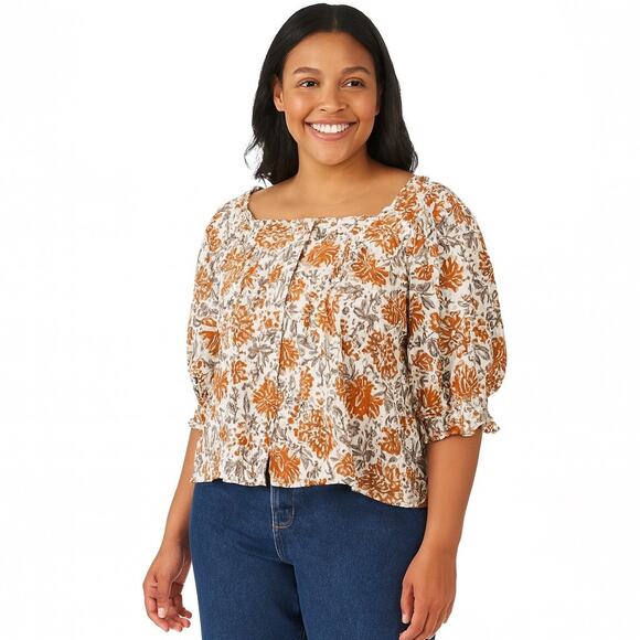 Rachel Zoe Boho Floral Print Peasant Blouse - Square Neck, Size Small (NWOT) - Picture 1 of 6